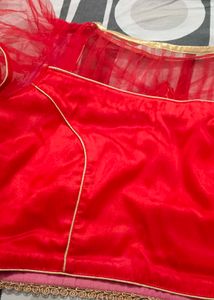 Red Silk Blouse with Net Sleeves