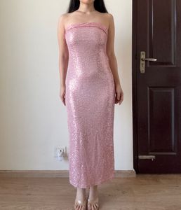 Stunning Pink Sequin Strapless Gown