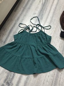 Chic Teal Tie-Strap Tiered Top