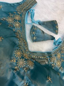 Stunning Blue Embroidered Organza Blouse