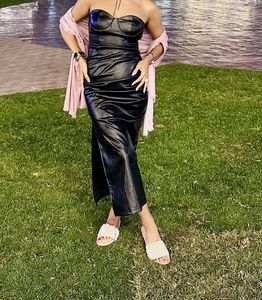 New Me Black Faux Leather Corset Dress