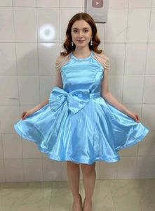 Stunning Blue Satin Halter Dress