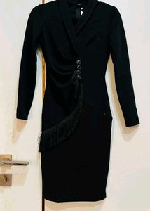 Chic Black Fringed Midi Dress