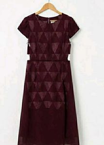 Burgundy Geometric Cut-out Midi Dress
