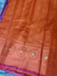 Vibrant Orange &amp; Purple Silk Saree