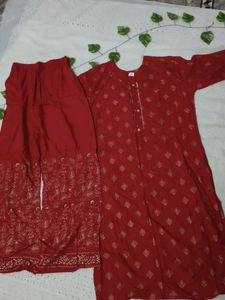 Red &amp; Gold Kurta Palazzo Set