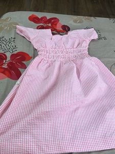 Pink Gingham Embroidered Dress