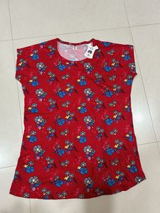 Cute Floral Print Red Top