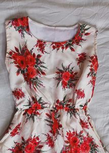Cute red flower floral print A-line dress