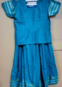 Teal Blue/Greenish Blue Ethnic Pattu Pavada Set