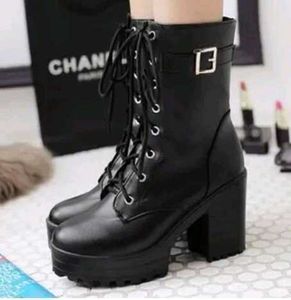 Black Platform Lace-Up Boots