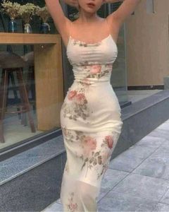 Floral Print Sheer White Dress