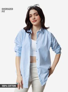 Oversized Blue Striped Cotton Shirt
