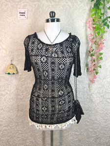 Sheer Crochet Black Top