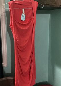 Coral Ruched Sleeveless Dress