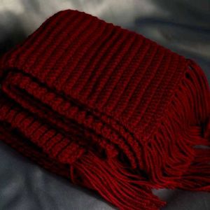 Burgundy Knitted Scarf with Bow