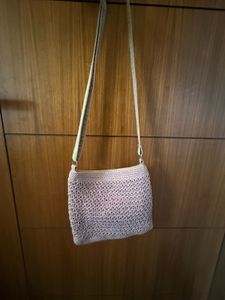 Crochet Lavender Sling Bag With A Funky Strap