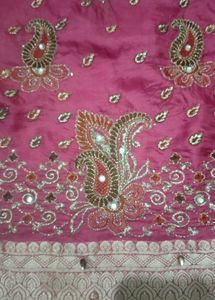 Beautiful Pink Embroidered silk Saree with Blouse