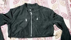 Black Cropped Bomber Jacket