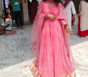long anarkali suit with dhuptta