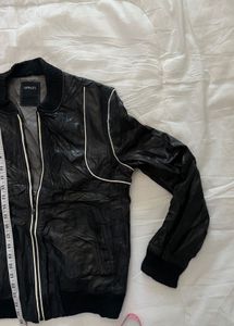 Men's Black Leather Bomber Jacket