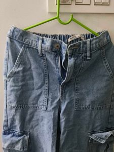 Light Wash Denim Cargo Pants