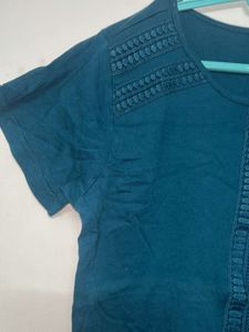Teal Blue Embroidered Tunic Top