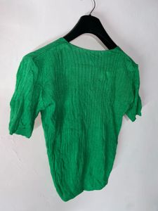 Green Ribbed Knit Top