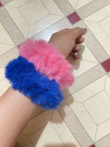 Fuzzy Pink & Blue Hair Ties