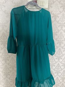 Elegant Teal Embroidered knee length dress