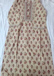 Elegant Beige Floral Cotton Kurta