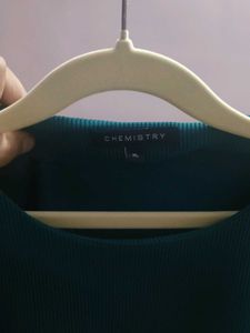 Teal Ribbed Top with Gold Buttons