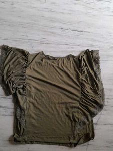 Stylish Olive Green Lace Sleeve Top