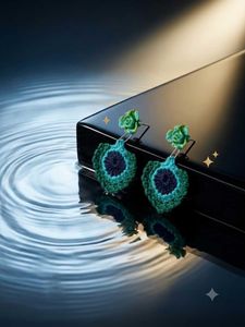 Boho Crochet Peacock Feather Earrings