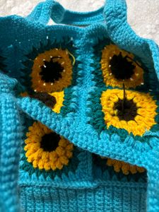 Handmade Crochet Sunflower Tote Bag