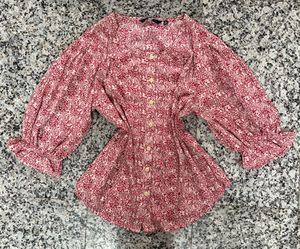 Women's Red Floral Print Button-Up Blouse