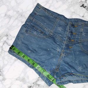 ✨⭐High Waist Star Printed Denim Shorts  XS/S  Blu