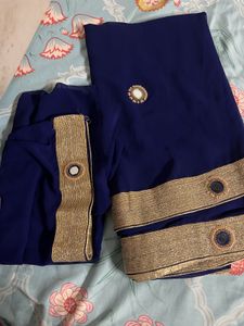 💙 Royal Blue Designer Saree with Golden Border