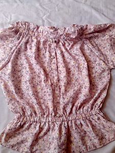 Pink Floral Ruched Puff Sleeve Top
