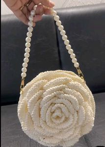 Cream Rose Clutch with Pearl Strap