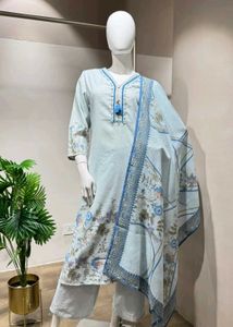Light Blue Floral Kurta Set with Dupatta