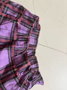 Purple Plaid Pleated Mini Skirt