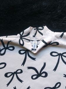Bow Print Top Korean Style