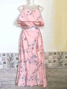Peach Floral Printed Two-Piece Set for Women