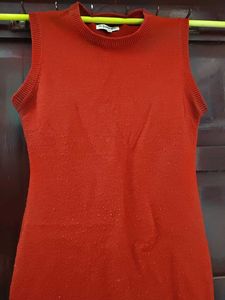 Vibrant Red Sleeveless Knit Dress