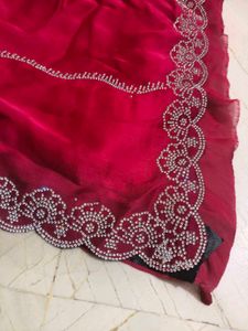 Elegant Red Saree with Embellished Border