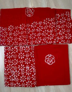 Vibrant Red Cotton wax batik suit
