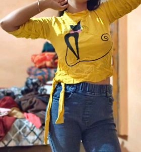 Yellow Cat Print Top