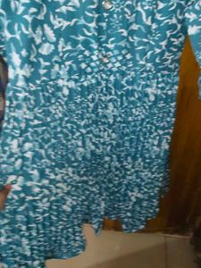 Stylish Teal Floral Pleated Kurta