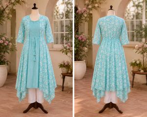 Blue Floral Tiered Kurta Set